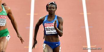 Olympic athlete Tori Bowie competing in a track race